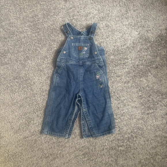 Carhartt Baby Girl Blue Jeans Denim Overalls Embroidered Floral 18 months - Picture 1 of 5